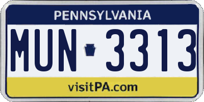 PA license plate MUN3313