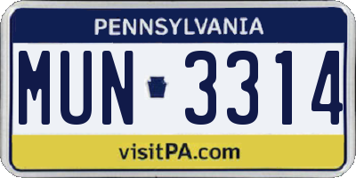 PA license plate MUN3314