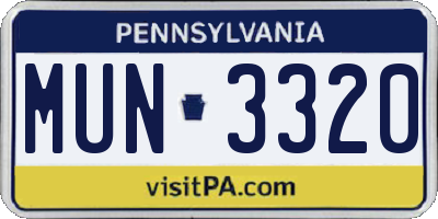 PA license plate MUN3320