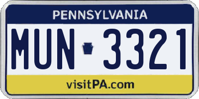 PA license plate MUN3321