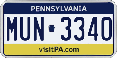 PA license plate MUN3340