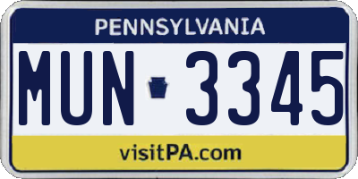 PA license plate MUN3345