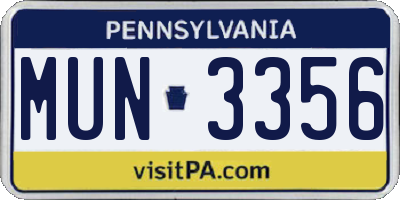 PA license plate MUN3356