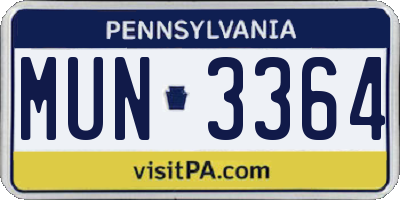 PA license plate MUN3364