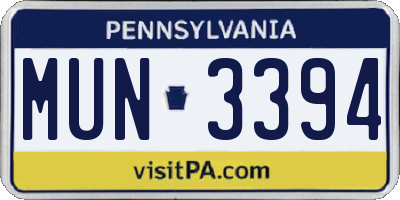 PA license plate MUN3394