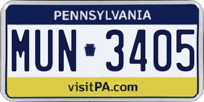 PA license plate MUN3405