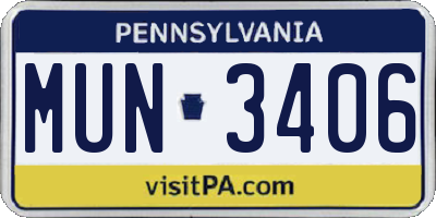PA license plate MUN3406
