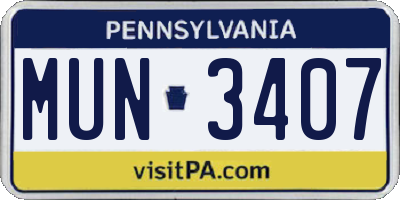 PA license plate MUN3407