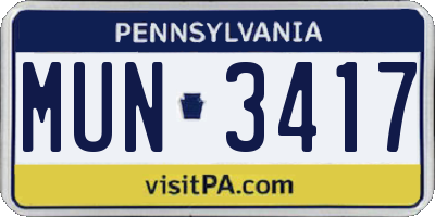 PA license plate MUN3417