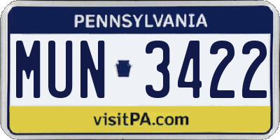 PA license plate MUN3422