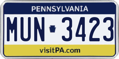 PA license plate MUN3423
