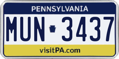 PA license plate MUN3437