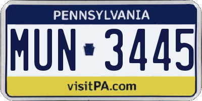 PA license plate MUN3445