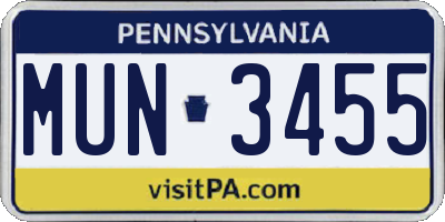 PA license plate MUN3455