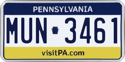 PA license plate MUN3461