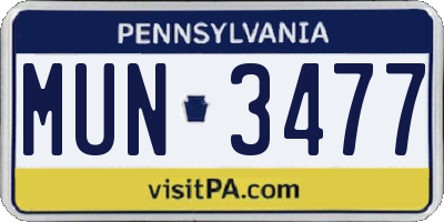 PA license plate MUN3477