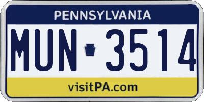 PA license plate MUN3514