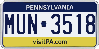 PA license plate MUN3518