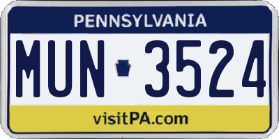 PA license plate MUN3524