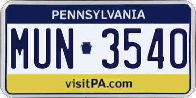 PA license plate MUN3540