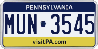 PA license plate MUN3545