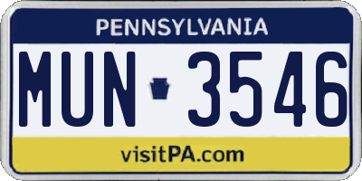 PA license plate MUN3546