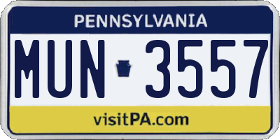PA license plate MUN3557