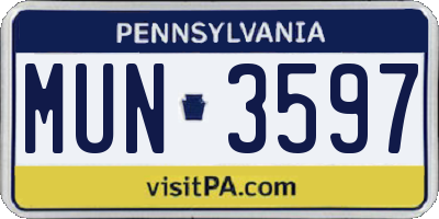 PA license plate MUN3597