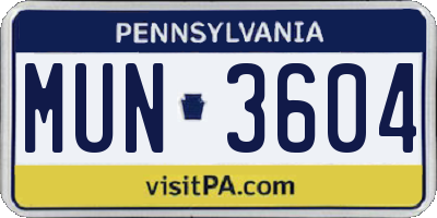 PA license plate MUN3604
