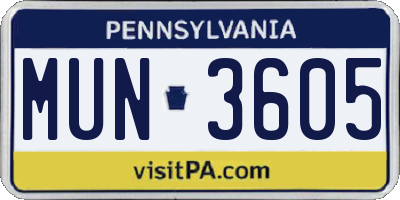 PA license plate MUN3605