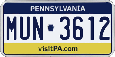 PA license plate MUN3612
