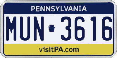PA license plate MUN3616