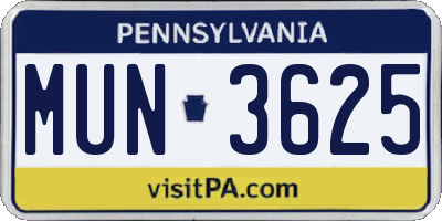 PA license plate MUN3625