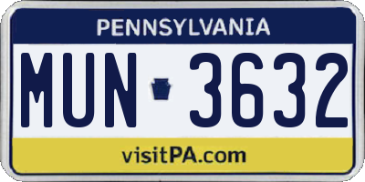 PA license plate MUN3632