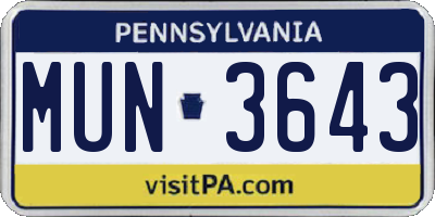 PA license plate MUN3643