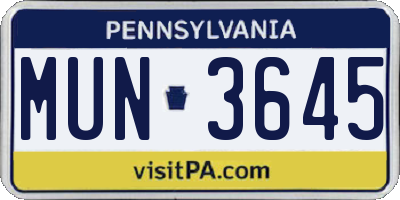PA license plate MUN3645