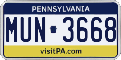 PA license plate MUN3668