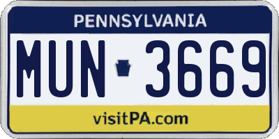 PA license plate MUN3669