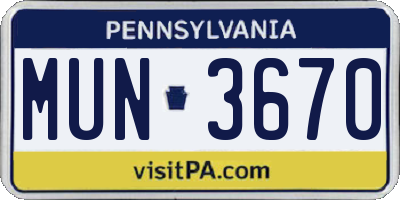 PA license plate MUN3670