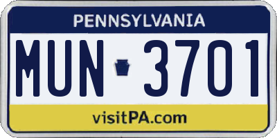 PA license plate MUN3701