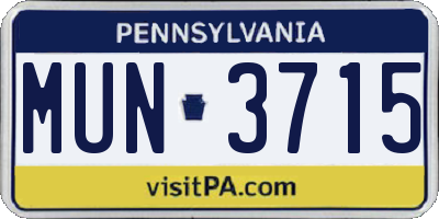 PA license plate MUN3715