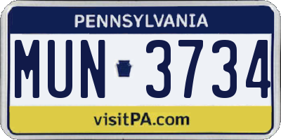 PA license plate MUN3734