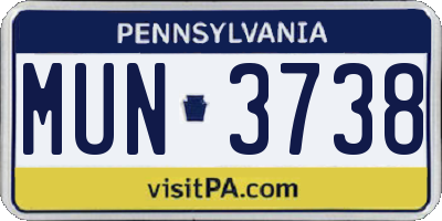 PA license plate MUN3738