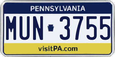 PA license plate MUN3755
