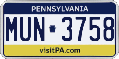PA license plate MUN3758