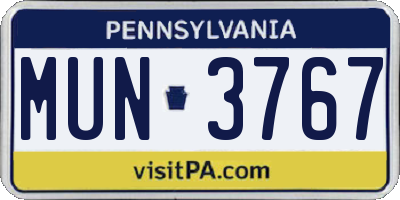 PA license plate MUN3767