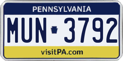 PA license plate MUN3792