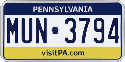 PA license plate MUN3794