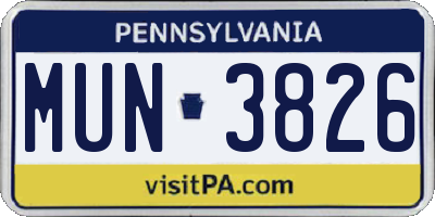 PA license plate MUN3826