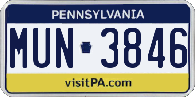 PA license plate MUN3846